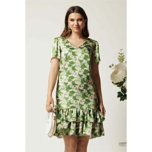 Rochie scurta verde din voal lejera cu print bej si volane la baza- Moze imagine