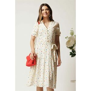 Rochie alba cu buline colorate in clos cu cordon in talie imagine