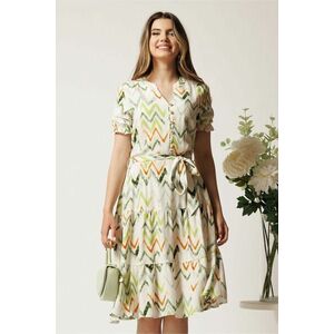 Rochie ivory cu print zig-zag verde in clos cu cordon in talie imagine