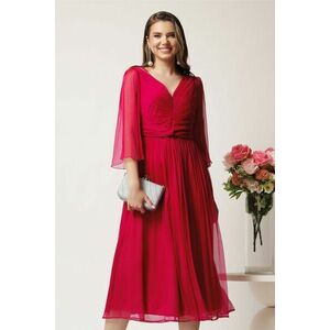 Rochie midi fucsia in din matase naturala cu maneci evazate- Leonard Collection imagine