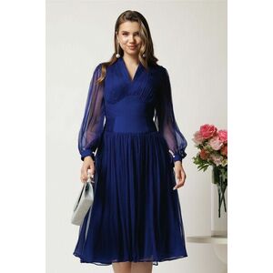 Rochie midi bleumarin in clos din matase naturala- Leonard Collection imagine