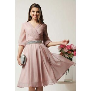 Rochie Julia midi roz in clos cu fir lurex si cordon cu strasuri imagine