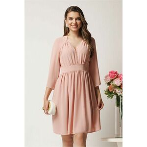 Rochie midi roz in clos din voal cu pliuri la bust imagine