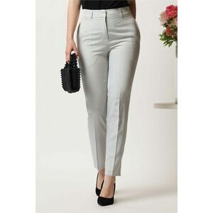 Pantaloni DY Fashion gri din stofa conici cu dunga si buzunare imagine