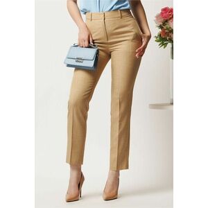 Pantaloni DY Fashion bej din stofa conici cu dunga si buzunare imagine