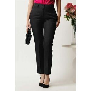Pantaloni DY Fashion negri din stofa conici cu dunga si buzunare imagine