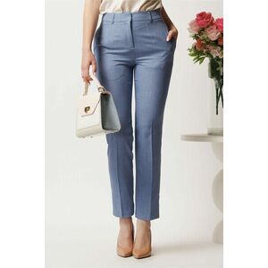 Pantaloni DY Fashion albastri din stofa conici cu dunga si buzunare imagine
