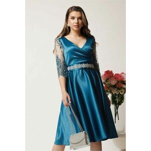 Rochie Adria turcoaz din tafta in clos cu cordon in talie imagine