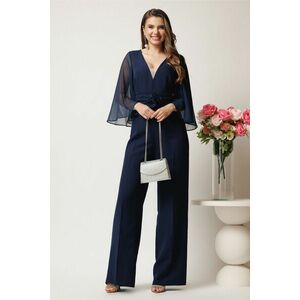 Salopeta DY Fashion bleumarin cu pantaloni evazati si floare in talie imagine