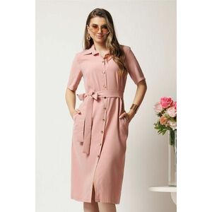 Rochie midi roz tip camasa cu nasturi si cordon in talie imagine