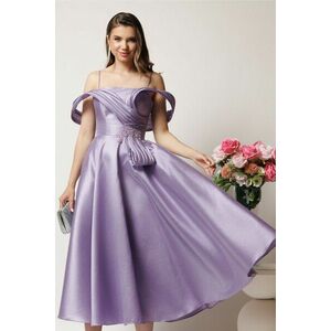 Rochie midi lila in clos cu bust structurat si aplicatii cazute pe umeri imagine