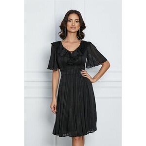 Rochie midi neagra din voal in clos cu insertii din fir lurex si volan la bust imagine