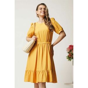 Rochie midi galbena in clos din viscoza cu volan la baza- Moze imagine