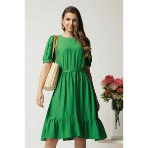 Rochie midi verde in clos din viscoza cu volan la baza- Moze imagine