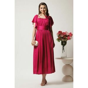 Rochie lunga fucsia in clos din voal cu floare la bust imagine