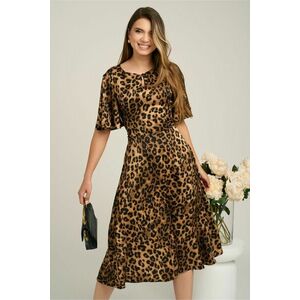 Rochie midi maro din satin in clos cu print leopard imagine