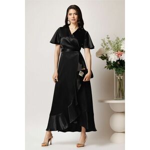 Rochie lunga neagra din satin cu croi petrecut imagine