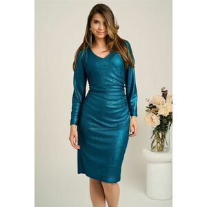 Rochie turcoaz conica din lurex cu fronseu- Viada imagine