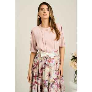 Bluza roz din viscoza cu pliuri si accesoriu metalic delicat imagine