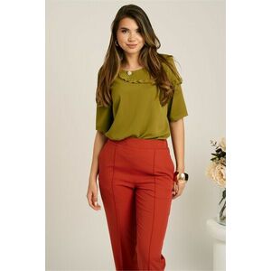 Bluza verde olive din viscoza lejera cu volanas pe bust imagine