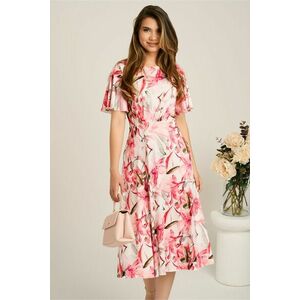 Rochie midi alba din viscoza in clos cu flori fucsia imagine