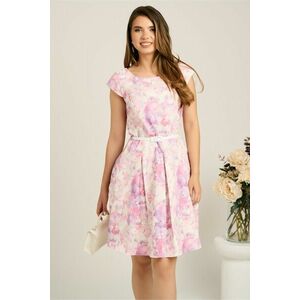 Rochie scurta lila cu flori in clos cu buzunare si curea in talie imagine