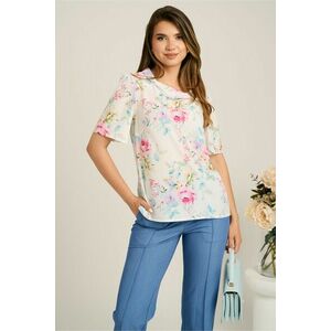 Bluza alba din viscoza lejera cu flori colorate imagine