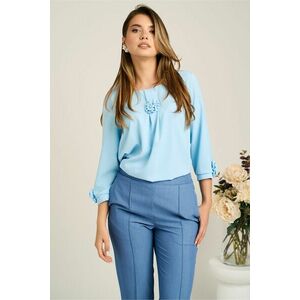 Bluza bleu din viscoza lejera cu floare si pliu imagine