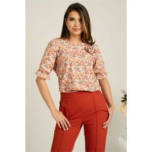 Bluza corai din viscoza lejea cu floricele colorate si trandafir aplicat imagine