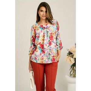 Bluza alba din viscoza lejera cu flori colorate si pliu imagine