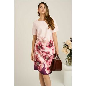 Rochie midi roz cu flori magenta din stofa cu croi drept imagine