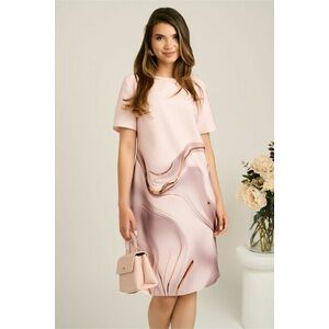 Rochie midi roz cu imprimeu maro din stofa cu croi drept imagine