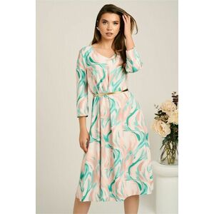 Rochie midi bej in clos din stofa cu imprimeuri verzi si curea in talie imagine