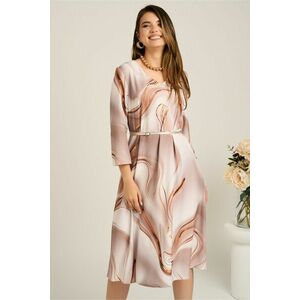 Rochie midi maro in clos din stofa cu imprimeu aramiu si curea in talie imagine