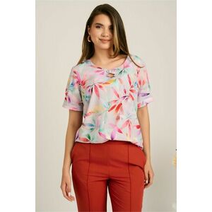 Bluza gri din viscoza lejera cu flori colorate si declteu in V imagine
