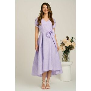 Rochie lunga lila din brocard in clos cu imprimeu si floare maxi detasabila- LaDonna imagine
