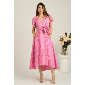 Rochie lunga roz din brocard in clos cu imprimeu si floare maxi detasabila- LaDonna imagine