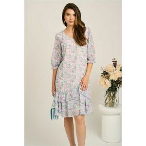 Rochie verde mint din voal cu croi drept si flori lila- Viada imagine