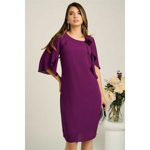 Rochie midi mov din voal cu croi drept accesorizata cu floare- Viada imagine
