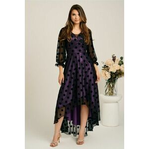 Rochie asimetrica neagra in clos din tull cu dublura mov si buline catifelate imagine