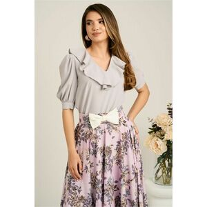Bluza DY Fashion gri din voal cu volanas imagine