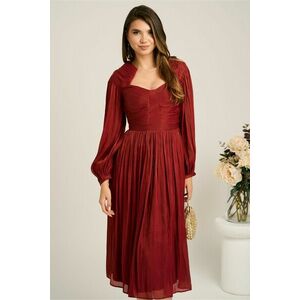 Rochie midi bordo din voal in clos cu aspect sidefat- Leonard Collection imagine