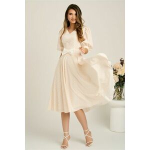 Rochie DY Fashion midi alb in clos cu buline galbene si funda in talie imagine
