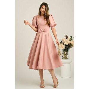 Rochie DY Fashion roz din stofa in clos cu funda in talie imagine