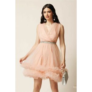 Rochie scurta roz din tulle in clos cu volanase la baza- Ella Collection Kelly imagine