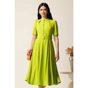 Rochie DY Fashion midi lime in clos din triplu voal cu nasturi la bust si curea in talie imagine