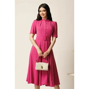 Rochie DY Fashion midi fucsia in clos din triplu voal cu nasturi la bust si curea in talie imagine