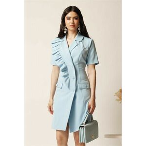 Rochie scurta bleu din stofa tip sacou cu croi cambrat si volan pe bust imagine