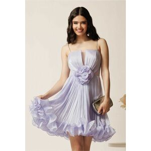 Rochie scurta lila din voal in clos cu volanase si floare maxi pe talie imagine