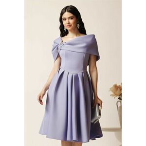 Rochie midi lila din neopren in clos cu umeri goi si strasuri decorative imagine